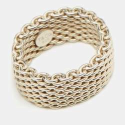 Pre Owned Tiffany & Co. Somerset Sterling Silver Mesh Band Ring Size 55