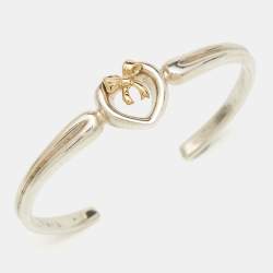 Pre Owned Tiffany & Co. Heart Bow 18k Yellow Gold Sterling Silver Bracelet