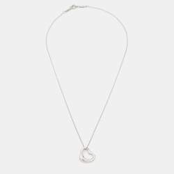 Pre Owned Tiffany & Co. Elsa Peretti Open Heart Pink Sapphire Sterling Silver Necklace