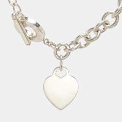 Pre Owned Tiffany & Co. Heart Tag Charm Silver Chain Toggle Necklace