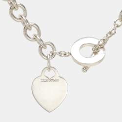 Pre Owned Tiffany & Co. Heart Tag Charm Silver Chain Toggle Necklace