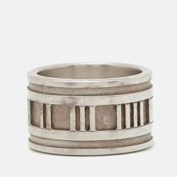 Pre Owned Tiffany & Co. Atlas Sterling Silver Wide Band Ring Size 51
