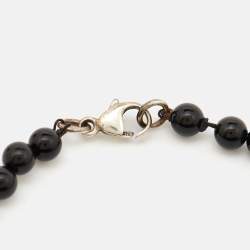 Pre Owned Tiffany & Co. Return To Tiffany Silver Heart Tag Onyx Bead Bracelet