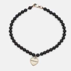 Pre Owned Tiffany & Co. Return To Tiffany Silver Heart Tag Onyx Bead Bracelet