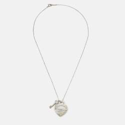 Pre Owned Tiffany & Co. Return To Tiffany Heart Tag with Key Sterling Silver Pendant Necklace