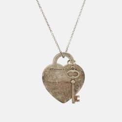 Pre Owned Tiffany & Co. Return To Tiffany Heart Tag with Key Sterling Silver Pendant Necklace