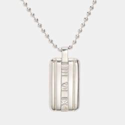 Pre Owned Tiffany & Co. Silver Atlas Tag Pendant Necklace