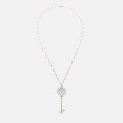 Tiffany & Co. Knot Key Enamel Silver Pendant Oval Chain Link Necklace 