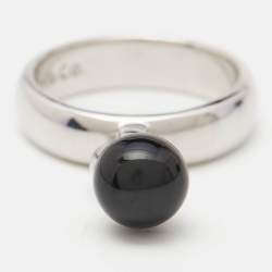 Pre Owned Tiffany & Co. Door Knocker Onyx Sterling Silver Ring Size 56