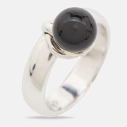 Pre Owned Tiffany & Co. Door Knocker Onyx Sterling Silver Ring Size 56
