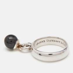 Pre Owned Tiffany & Co. Door Knocker Onyx Sterling Silver Ring Size 56