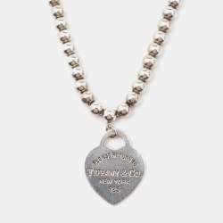 Pre Owned Tiffany & Co. Return to Tiffany Beads Sterling Silver Heart Tag Necklace
