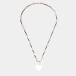 Pre Owned Tiffany & Co. Return to Tiffany Beads Sterling Silver Heart Tag Necklace