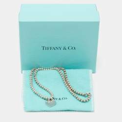 Pre Owned Tiffany & Co. Return to Tiffany Beads Sterling Silver Heart Tag Necklace