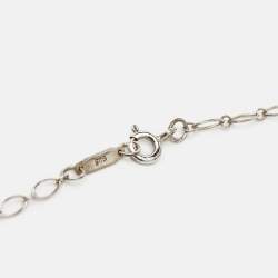 Pre Owned Tiffany & Co. Blue Enamel Heart Key Silver Pendant Oval Chain Link Necklace