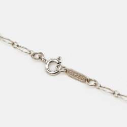 Pre Owned Tiffany & Co. Blue Enamel Heart Key Silver Pendant Oval Chain Link Necklace