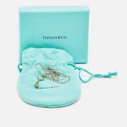 Pre Owned Tiffany & Co. Blue Enamel Heart Key Silver Pendant Oval Chain Link Necklace