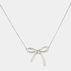 Pre Owned Tiffany & Co. Bow Sterling Silver Pendant Necklace And Earrings