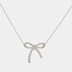 Pre Owned Tiffany & Co. Bow Sterling Silver Pendant Necklace And Earrings