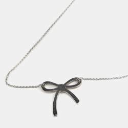 Pre Owned Tiffany & Co. Bow Sterling Silver Pendant Necklace And Earrings