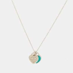 Pre Owned Tiffany & Co. Return to Tiffany Enamel Heart Tag Diamond Sterling Silver Necklace