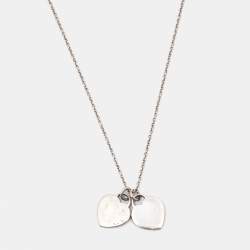 Pre Owned Tiffany & Co. Return To Tiffany Double Heart Tag Enamel Sterling Silver Pendant Necklace