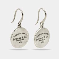 Pre Owned Tiffany & Co. Return to Tiffany Round Tag Sterling Silver 925 Hook Earrings