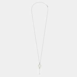 Pre Owned Tiffany & Co. Atlas Key Silver 925 Pendant Beaded Chain Necklace