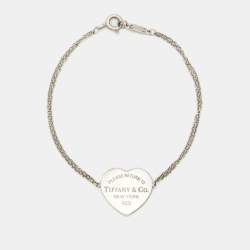 Pre Owned Tiffany & Co. Return To Tiffany Heart Tag Silver 925 Double Chain Bracelet