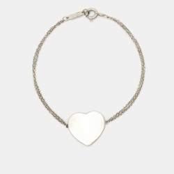 Pre Owned Tiffany & Co. Return To Tiffany Heart Tag Silver 925 Double Chain Bracelet