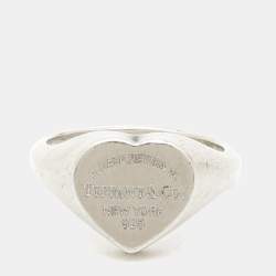 Pre Owned Tiffany & Co. Return To Tiffany Silver 925 Heart Signet Ring Size 50