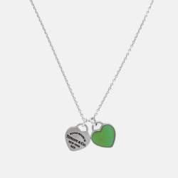 Pre Owned Tiffany & Co. Return to Tiffany Mini Double Heart Tag Pendants Enamel Sterling Silver Chain Necklace