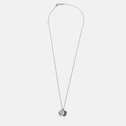 Pre Owned Tiffany & Co. Return to Tiffany Mini Double Heart Tag Pendants Enamel Sterling Silver Chain Necklace