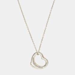 Pre Owned Tiffany & Co. Elsa Peretti Open Heart Sterling Silver 925 Pendant Necklace