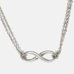 Pre Owned Tiffany & Co. Infinity Sterling Silver Double Chain Bracelet