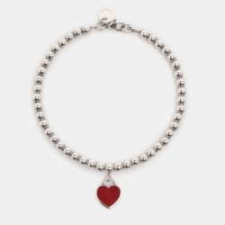مملوكة مسبقًا Tiffany & Co. Return to Tiffany Heart Tag Enamel Sterling Silver Beads Bracelet 