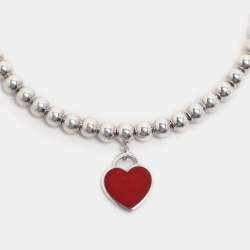 Pre Owned Tiffany & Co. Return to Tiffany Heart Tag Enamel Sterling Silver Beads Bracelet 