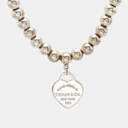 Pre Owned Tiffany & Co. Return to Tiffany Heart Tag Enamel Sterling Silver Bead Bracelet   