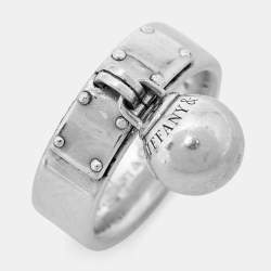 Pre Owned Tiffany & Co. HardWear Sterling Silver Ball Dangle Ring Size 56