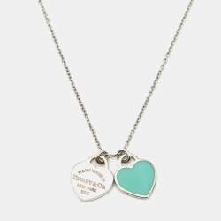 مملوكة مسبقًا Tiffany & Co. Return to Tiffany Mini Double Heart Tag Enamel Sterling Silver Chain Necklace