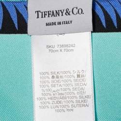 Pre Owned Tiffany & Co. Blue Printed Silk Scarf