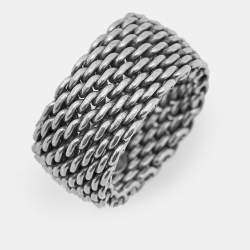 Pre Owned Tiffany & Co. Mesh Sterling Silver Ring Size 54