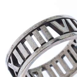 Pre Owned Tiffany & Co. Atlas Openwork Roman Numeral Silver Band Ring Size 53