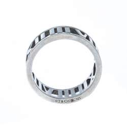 Pre Owned Tiffany & Co. Atlas Openwork Roman Numeral Silver Band Ring Size 53