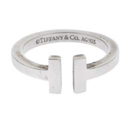 Pre Owned Tiffany T Square Silver Open Ring Size 56
