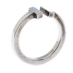 Pre Owned Tiffany T Square Silver Open Ring Size 56