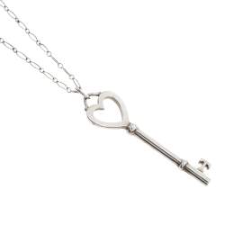 Pre Owned Tiffany & Co. Heart Key Silver Oval Link Chain Pendant Necklace