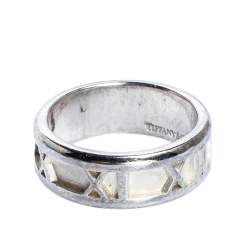 Pre Owned Tiffany & Co. Atlas Roman Numeral Motif Silver Band Ring 51