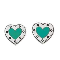 Pre Owned Tiffany & Co. Return to Tiffany Enamel Love Heart Silver Stud Earrings