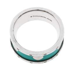 Pre Owned Tiffany & Co. Return to Tiffany Enamel Love Heart Silver Ring Size 56